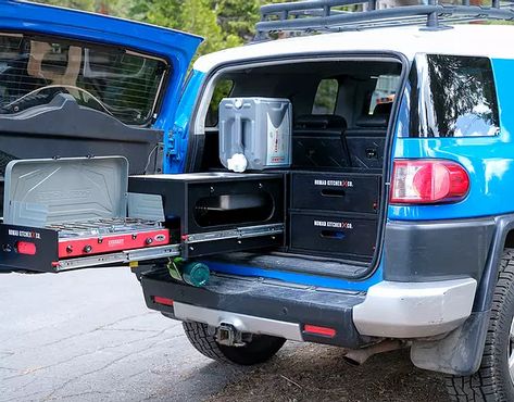 Overlander Kit | Nomad Kitchen Co Overlanding Kitchen Ideas, Fj Cruiser Camper Conversion, Wide Pantry, Survival Vehicle, Molle Panel, Suv Camper, Expedition Trailer, Jimny Suzuki, Car Kitchen