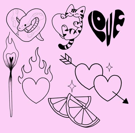 San valentine tattoo Cute Holiday Tattoos, Valentines Tattoo Ideas, Simple Girly Tattoos, Girly Tattoo Flash, Valentines Tattoos, Valentines Doodles, Traditional Tattoos Valentine, Valentines Flash Tattoo Ideas, Valentine Flash Tattoo