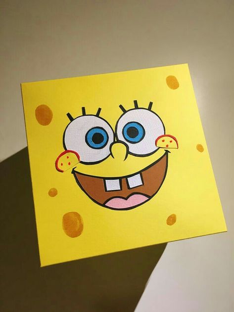 Cartoon Painting Ideas On Canvas, Diy Acrylic Painting, Cute Painting Ideas, Spongebob Drawings, Cute Painting, Disney Canvas Art, Disney Canvas, Acrylic Painting Ideas, Hippie Painting