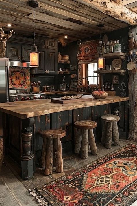 Rafe Aesthetic, Viking House Interiors, Airbnb Styling, Old Cabin Interior, 2025 Kitchen, Rustic Cabin Kitchen, Log Cabin Kitchens, Log Cabin Kitchen, Cabin Kitchen Decor