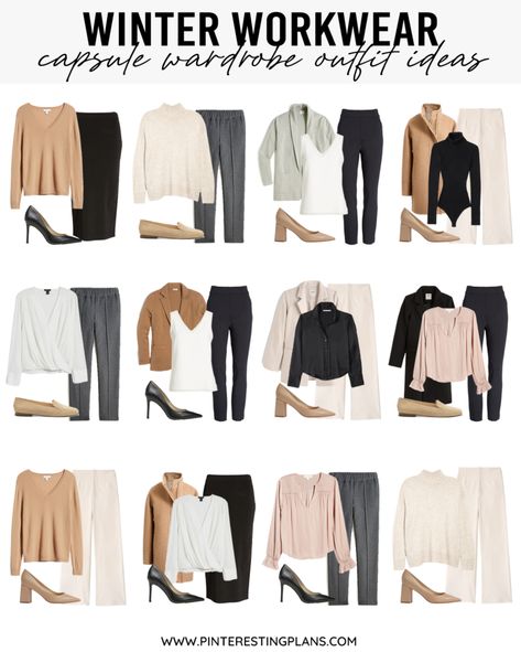 Winter Workwear Capsule Wardrobe 2021 - Pinteresting Plans Winter Work Capsule Wardrobe, Winter Work Capsule, Winter Office Outfits Women, Office Capsule Wardrobe, Business Capsule Wardrobe, Work Capsule Wardrobe, Capsule Wardrobe Shoes, Capsule Wardrobe Accessories, Winter Workwear