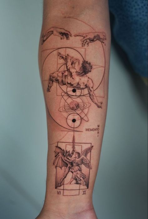 Engineering Tattoo Ideas, Icarus Falling Tattoo, Vitruvian Man Tattoo, Tattoo With Deep Meaning, Moving On Tattoos, Flying Tattoo, Vitruvian Man, Next Tattoo, Class Design