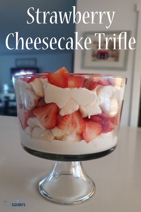 Strawberry Cheesecake Trifle Recipe, Strawberry Cheesecake Trifle, Vanilla Wafer Cake, Trifle Bowl Recipes, Strawberry Angel Food Cake, Strawberry Trifle, Cheesecake Trifle, Cheesecake Mix, Dessert From Scratch