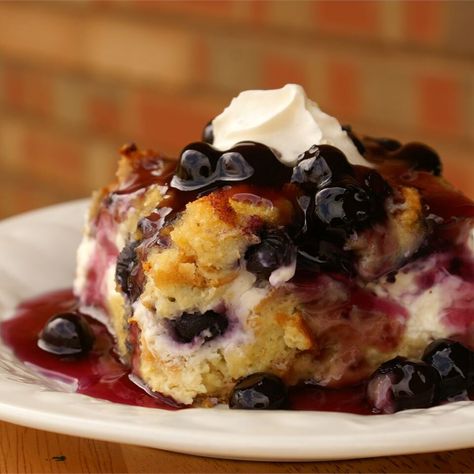 Overnight Blueberry French Toast | Allrecipes Easter Brunch Casserole, Blueberry French Toast Bake, Blueberry French Toast Casserole, Stuffed French Toast Cream Cheese, Brunch Bread, Overnight French Toast, Brunch Casserole, Blueberry French Toast, Feta Dip