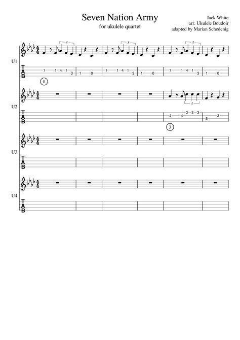 Seven Nation Army | MuseScore 7 Nation Army Ukulele, Seven Nation Army Bass Chords, Seven Nation Army Ukulele, 7 Nation Army Guitar Tab, Seven Nation Army Guitar Tab, Ukelele Fingerpicking, Ed Sheeran Ukulele, Disney Ukulele, Ukulele Fingerpicking Songs