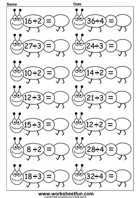 Math Division Worksheets, Kindergarten Math Worksheets Free, Kindergarten Addition Worksheets, Multiplication Activities, Math Sheets, Math Division, Division Worksheets, Multiplication Worksheets, Kindergarten Worksheets Printable