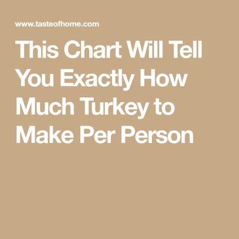 This Chart Will Tell You Exactly How Much Turkey to Make Per Person How Much Turkey For Thanksgiving, Turkey Size For People, How Many Pounds Of Turkey Per Person, How Much Turkey Per Person, What Size Turkey Should I Get, Turkey Per Person, How Long To Cook 14lb Turkey, How Long Does It Take To Cook A Turkey, How Much Turkey