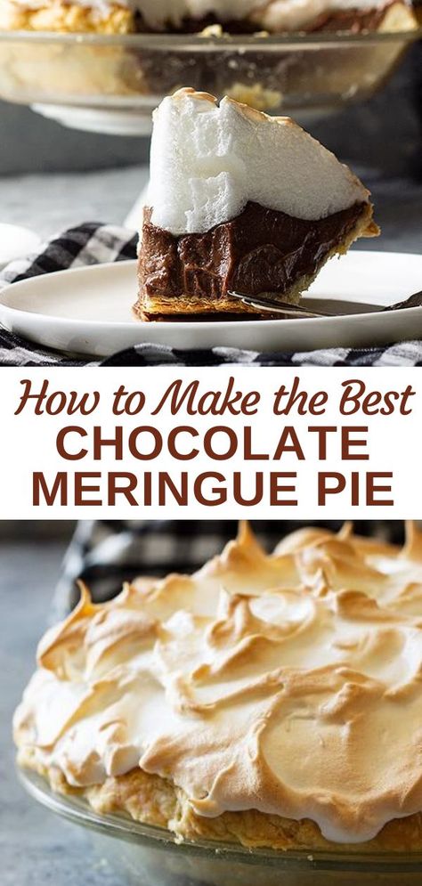 Chocolate Mirage Pie, The Best Chocolate Pie Recipe, Fancy Meringue Desserts, Chocolate Pie Baked, Thanksgiving Pie Chocolate, Old Fashioned Chocolate Pie With Meringue, Homemade Chocolate Meringue Pie, Chocolate Mirangue Pie Recipe, Cooked Chocolate Pie