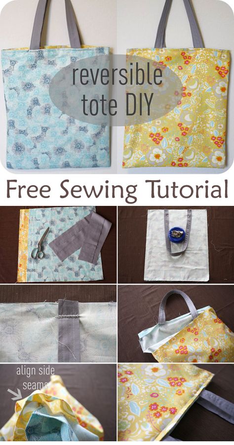 Reversible Tote Bag DIY Sewing Tutorial Free Bag Patterns To Sew, Travel Sewing Case, Bag Diy Sewing, Diy Tote Bag Tutorial, Tote Bag Diy, Sewing Handbag, Make A Bag, Tote Bag Pattern Free, Diy Sewing Tutorials