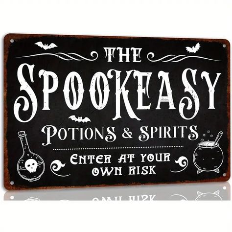 Vintage Metal "spookeasy Potions Spirits" Sign Multipurpose - Temu Spirit Signs, Glass Tealight Candle Holders, Sign Display, Home Bar Decor, Metal Wall Art Decor, Pumpkin Theme, Bar Sign, Store Signs, Vintage Metal Signs