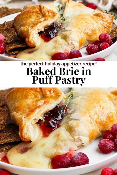 Baked Brie in Puff Pastry - Our easy Baked Brie recipe is an absolutely delicious appetizer that is perfect for your next holiday party! Everyone will love it! #bakedbrieinpuffpastry #bakedbrieinpuffpastryfigjam #bakedbrieinpuffpastrycranberry #bakedbrieinpuffpastrywithjam #bakedbrieinpuffpastryfall Baked Brie Puff Pastry, Baked Brie In Puff Pastry, Puff Pastry Recipes Appetizers, Brie In Puff Pastry, Baked Brie Recipes, Party Nibbles, Brie Puff Pastry, Brie Appetizer, Brie Recipes