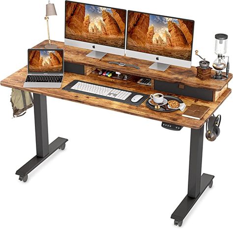 2 Monitors And Laptop Setup, Standing Desk Height, Adjustable Computer Desk, Desk With Keyboard Tray, Electric Desk, Home Office Computer Desk, Electric Standing Desk, Adjustable Height Standing Desk, Stand Up Desk