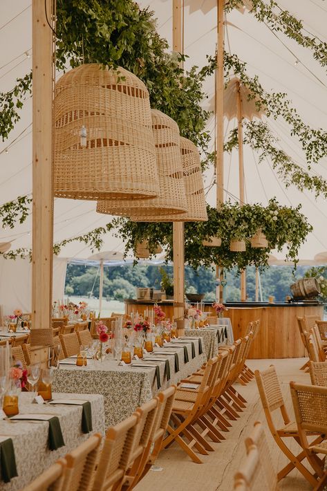 Sperry tent wedding with large rattan lampshades, foliage garlands and green and white floral tablecloths Sperry Tent Wedding, Sperry Tent, Pre Wedding Party, Tent Wedding, Mood Board Design, Wedding Weekend, South West, Event Management, Lampshades