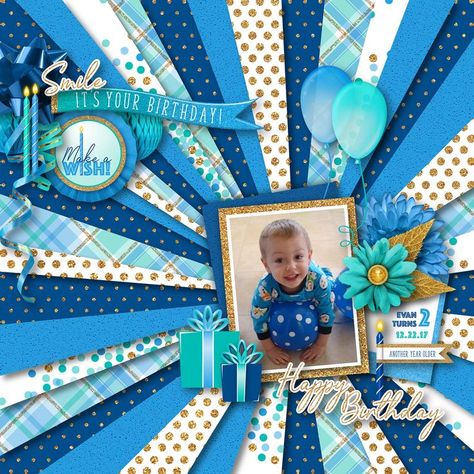 40th Birthday Scrapbook Layouts, Scrapbook Birthday Layouts, First Birthday Scrapbook Ideas, Birthday Scrapbook Ideas, Baby Boy Scrapbook Layouts, Birthday Scrapbook Layouts, Birthday Graphics, Birthday Scrapbook Pages, Fall Scrapbook Layouts