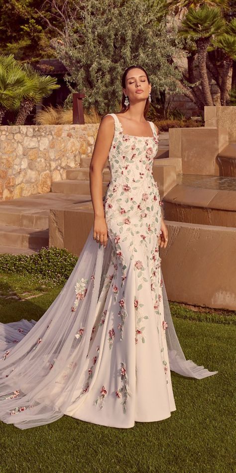 Floral Wedding Dresses For Magic Party ★ #bridalgown #weddingdress Multicolor Wedding Dress, Flowery Wedding Dress, Floral Print Wedding Dress, Floral Wedding Dresses, Multicolor Wedding, Floral Lace Wedding Dress, Floral Wedding Gown, Magic Party, Flowery Dresses