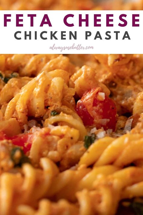 This Creamy Chicken Pasta with Feta Cheese is done in 30 minutes and has loads of Feta cheese melted into a creamy crème fraîche sauce. With chicken, basil and cherry tomatoes this is the ultimate weeknight pasta. Pasta With Feta Cheese, Pasta With Feta, Creme Fraiche Sauce, Chicken Basil, Weeknight Pasta, Chicken Receipes, Feta Chicken, Creamy Chicken Pasta, Cherry Tomato Pasta