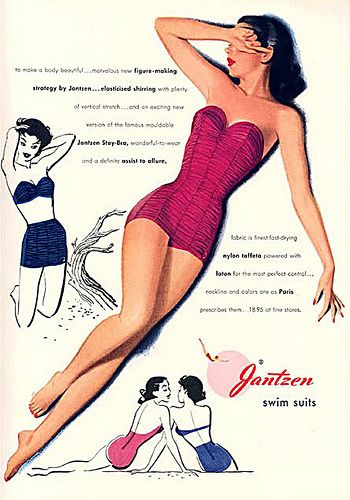 Jantzen...sun in my eyes | Flickr - Photo Sharing! Jantzen Swimwear, Pin Up Vintage, Vintage Swim, Fashion 1950s, Retro Ads, Vintage Swimwear, Vintage Swimsuits, Vintage Pinup, Vintage Beach