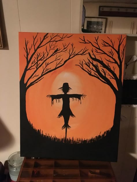 Fall Aesthetic Painting Easy, Fall Scene Painting Easy, September Canvas Painting Ideas, Preppy Fall Paintings, Beginner Halloween Painting, Acrylic Painting Fall Ideas, Fall Theme Painting Ideas, Fall Themed Paintings On Canvas, Acrylic Fall Paintings Easy