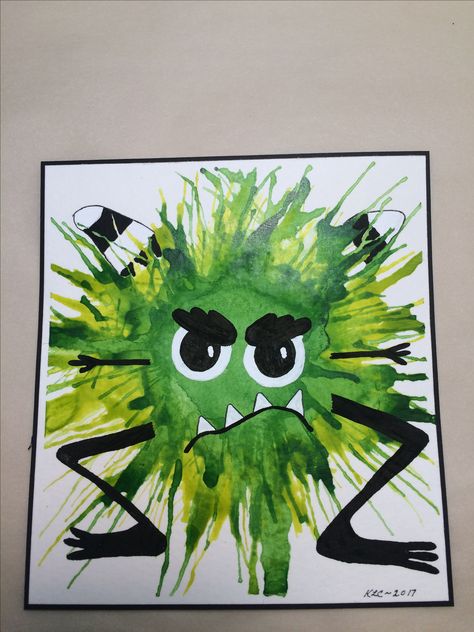 Splat Monster Art, Pre K Monster Craft, Colour Monster Art Activities, Monster Crafts For Kids, Elementary Monster Art Projects, Color Monster Art Lesson, Monster Watercolor, Monster Painting, Halloween Art Lessons