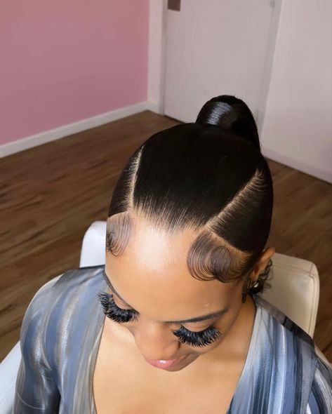 Different Kinds Of Ponytails, Middle Part Short Ponytail Black Women, Slick Hairstyles With Extensions, Swoop Ponytails For Black Women, Two Side Part Ponytail Weave, Three Way Part Ponytail, Drumming Hairstyle, Triangle Slick Back Ponytail, Double Part Ponytail