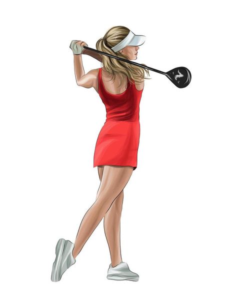 Female golf player hitting the ball, color drawing, realistic. Vector illustration of paints Golf Drawing, Drawing Realistic, Vector Brush, Golf Art, Color Drawing, Landscape Art Painting, Golf Player, Golf Sport, Colorful Drawings