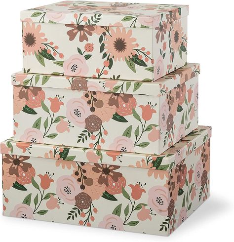 Amazon.com: Soul & Lane Decorative Cardboard Boxes With Lids For Home Décor Peach Blossoms - Set of 3: Pretty Large Nesting Gift Boxes, Memory Boxes For Keepsakes, Floral Paperboard Storage Boxes For Organizing : Home & Kitchen Decorative Cardboard Boxes, Nesting Gift Boxes, Stacking Storage Boxes, Memory Boxes, Craft Space, Decorative Storage Boxes, Storage Boxes With Lids, Hat Boxes, Nesting Boxes