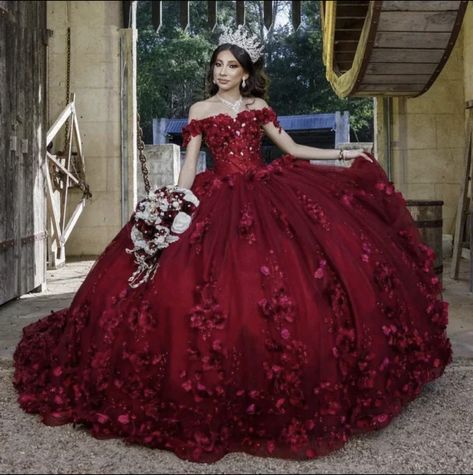 Red And Black Theme Quinceanera, Quinceanera Dresses In Red, Quince Dark Red Dresses, Red Wine Quince Dress, Queen Of Hearts Quinceanera Dress, Quince Dresses Wine Red, Cherry Red Quinceanera Dresses, Dark Burgundy Quinceanera Dresses, Quinceanera Dresses Wine Red