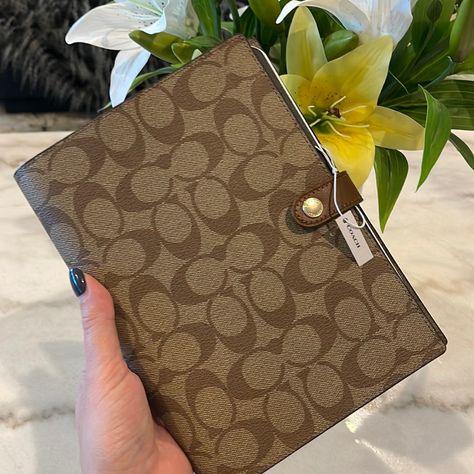 New, Authentic With Tag Signature Coated Canvas With Smooth Leather Details Snap Closure 6 3/4" (L) X 8 1/2" (H) Visit My Store For More Coach On Sale! Coach Notebook, Coach Office, Beige Brown Color, Leather Planner Cover, Apple Ipad Case, 2024 Wishlist, Office Planners, Leather Planner, Amazon Favorites