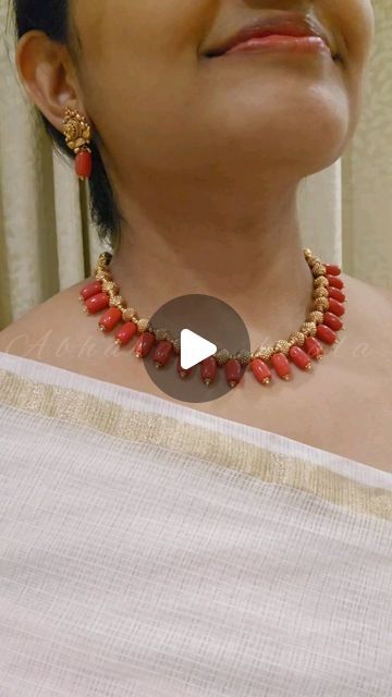 Abharanashaala on Instagram: "RESTOCK in 2 weeks: Premium rajwadi antique finish Coral beads necklace earring set @abharanashaala  Watch full for detailed view  Price: 1990/- Free shipping in India With back thread attached. If back chain needed instead of thread, 50/- Cover photo of reel for size reference on neck. Limited pics only. (Sold as set only, not separately)  Pre bookings are also taken, expected time for next batch to get ready is 15-20 working days time. (Kindly note that there will be slight size and color difference in corals in different batch as per the bead availability, please keep that in mind while booking) Small dents or uneven surfaces on the beads are not damaged, all beads come the same.  Sold as Mala with stud as a set only, not separately. Synthetic corals only. Coral Jewelry Necklace, Coral Mala, Phone Pe, Coral Jewelry Set, Kerala Bride, Back Chain, Coral Beads Necklace, Coral Necklace, Coral Jewelry