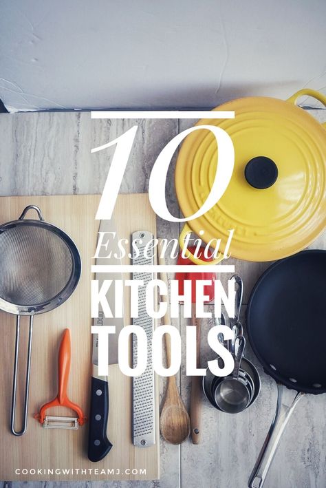 If you're just getting into cooking, we highly recommend this list of 10 essential kitchen tools to get started. Chef Essentials, Cooking Equipment Kitchen Tools, Kitchen Tools And Equipment, Cooking Products, Kitchen Gear, 10 Essentials, Essential Kitchen Tools, Cooking For Beginners, Baking Essentials