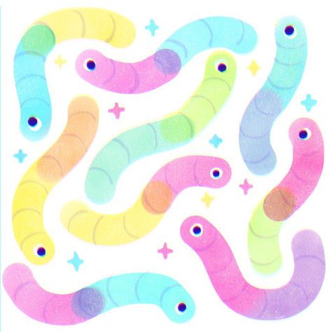 Worm Drawing, Gummy Worm, Wood Cookies, Kawaii Crafts, Gummy Worms, Food Props, Art Prompts, Drawing Reference, Art Inspo