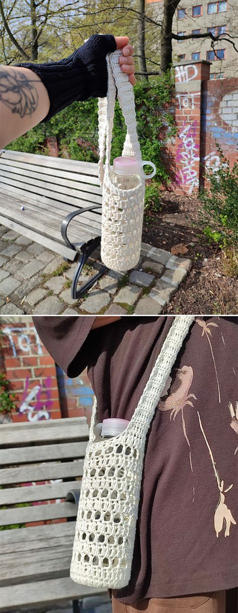 The Best Crochet Water Bottle Holder Ideas - Pattern Center Crochet Water Bottle Carrier Free Pattern, Crochet Water Bottle Cozy Free Pattern, Crochet Hydro Flask Holder, Hydroflask Crochet Holder, Crochet Bottle Cover Free Pattern, Hydro Flask Crochet Holder, Bottle Bag Crochet Free Pattern, Hydro Flask Crochet Bag, Crochet Bottle Holder Free Pattern