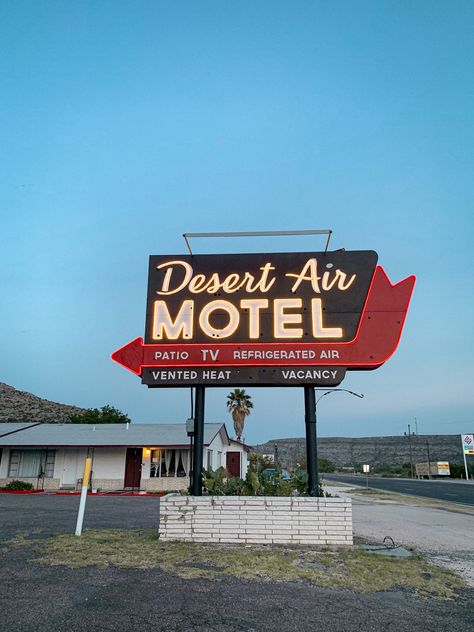 Desert Air Motel — Vintage Sign Patio Tv, Texas Vacation, Vintage Motel, Desert Aesthetic, Texas Vacations, Random Aesthetics, Highway To Hell, Ghost Signs, Vintage Neon Signs