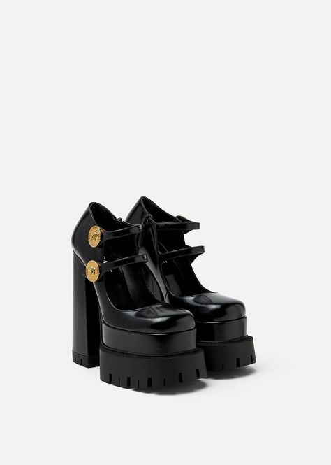 Egyptian Shoes, Versace Shoes Women, Medusa Aevitas Platform, Runway Design, Versace Heels, Luxury Lifestyle Women, Strappy Platform Sandals, Versace Shoes, Platform Mary Janes