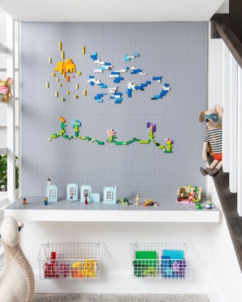 Tweens' Dream — grOH! Playrooms Groh! Playrooms, Lego Display Ideas Kids Rooms, Lego Wall Diy, Playroom Ideas For Boys, Lego Playroom, Teen Playroom, Groovy Room, Lego Bedroom, Indoor Playroom