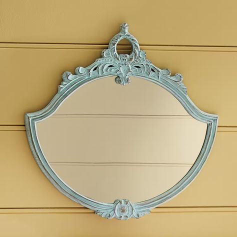 Isadora Carved Wall Mirror | Seventh Avenue Rectangle Wall Mirrors, Light Blue Vintage Bedroom, Farmhouse Mirror Wall Decor, Vintage Bathroom Mirror, Vintage Bathroom Mirrors, Turquoise Bedroom, Mirror Collage, Mirror Magic, Seasonal Wall Decor