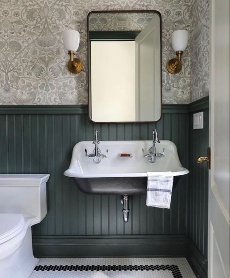 19 Different Ways to add Moldings & Trim to Your Walls - Chris Loves Julia Classy Bathroom, Functional Mudroom, Mixing Metals, Garden Wallpaper, Wall Trim, Downstairs Bathroom, White Sink, Powder Bath, Basement Bathroom