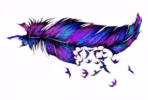 Purple & Turquoise Feather Tattoo Design Feather Bird Tattoo, Feather Bird, Feather Tattoo Design, Purple Feather, Bird Tattoo, Feather Tattoo, Purple Turquoise, Tattoo Design, Birds