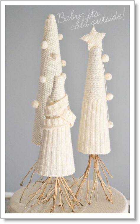 These repurposed sweater trees are so much fun with the branch base.  Alexandria, is the creative mind behind “VMMV” is showing us how to make these darling “Recycled Sweater Trees” wit… Sweater Trees, Trees Tutorial, Small Space Christmas Tree, Sweater Crafts, Diy Christmas Sweater, Fresh Cut Christmas Trees, Tinsel Christmas Tree, Fake Christmas Trees, Wall Christmas Tree