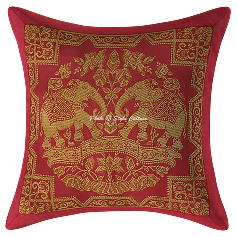 Red Couch Pillows, Traditional Cushion Covers, Pink Cushion Covers, Traditional Cushions, Indian Pillows, Beautiful Elephant, Silk Throw Pillows, Boho Floor, Silk Cushions Covers