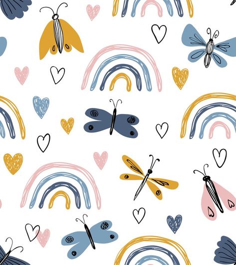 Pastel Rainbow Background, Hearts Butterflies, Boho Rainbow, Geometric Background, Pattern Illustration, Kids Prints, Dragonflies, 귀여운 동물, Cute Illustration