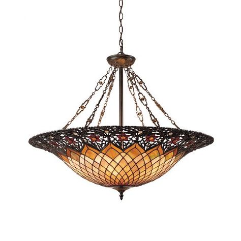 Almeda 6-Light Tiffany Inverted Pendant Victorian Light Fixtures, Peach Shades, Craftsman Lighting, Foyer Pendant Lighting, Victorian Lamps, Tiffany Lamp, Tiffany Stained Glass, Bowl Pendant, Pendant Light Shades