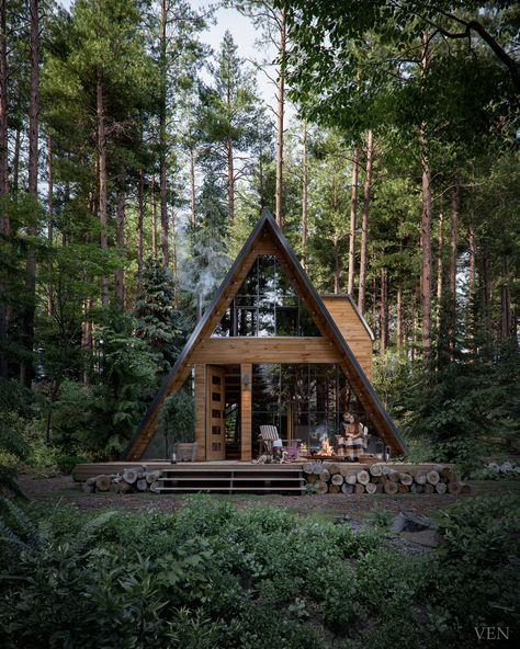 Triangle House, A Frame Cabins, Chalet Design, A Frame House Plans, Frame Cabin, Forest Cabin, Studio Interior Design, A Frame Cabin, A Frame House