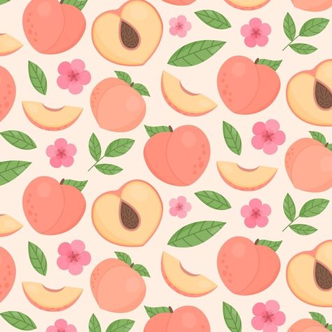 Peach pattern design | Free Vector #Freepik #freevector #peach-pattern #flat-pattern #motif-pattern #motif-background Peach Illustration Graphics, Peach Illustration Cute, Peaches Drawing, Peach Cartoon, Fruit Pattern Design, Peach Drawing, Peach Illustration, Peach Design, Peach Print