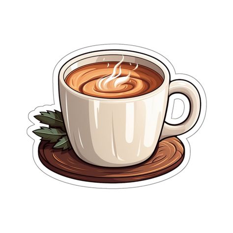 ".: Made 100% with durable vinyl that comes with strong 3M glue for decorations that last. Perfect for spicing up indoor decor (not waterproof). .: Choose between 4 sizes to match your needs. All stickers are 0.004\" (1mm) thick and come with a stylish glossy finish." Cool Laptop Stickers Printable, Cafe Mugs, Mug Coffee, Stekars Cute, Mug Illustration, Digital Journal Stickers, Stickers Cafe, Cafe Stickers, Coffee Mug Sticker