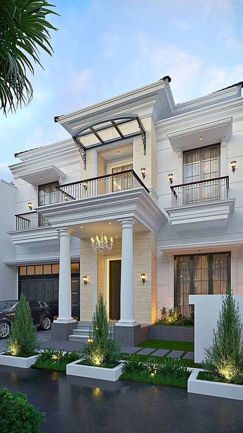 Classic Modern House, Bungalow Style House, Plan Villa, Villain Aesthetic, House Balcony Design, Classic House Exterior, Classic House Design, Building House Plans Designs, Architectural Design House Plans