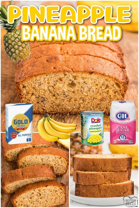 PINEAPPLE BANANA BREAD - Butter with a Side of Bread Banana Pineapple Bread, Banana Bread With Pineapple, Pineapple Banana Bread, Pineapple Banana Bread Recipe, Banana Bread Recipe Easy Moist, Hawaiian Banana Bread, Pineapple Bread, Delicious Banana Bread Recipe, Banana Bread Loaf