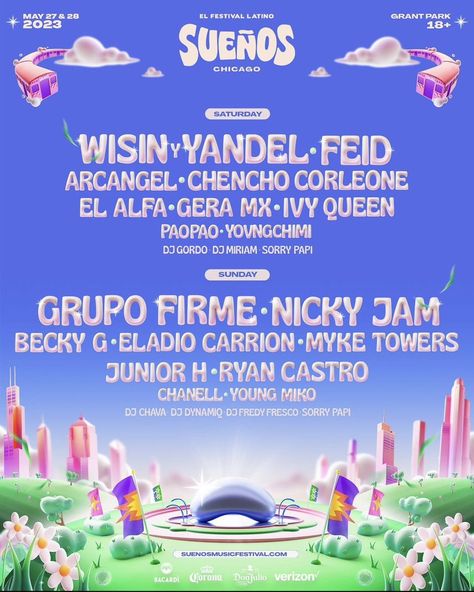 Sueños Festival@SuenosFestival Sueños Festival on Twitter SUEÑOS 2023 🌆 @wisinyyandel @grupofirme @feid @nickyjam @arcangel @elalfa & more are heading to Grant Park for the ultimate celebration of la cultura Latina 🔊 Early Access On-Sale opens THURSDAY @ 12pm CT. Get your Early Access Code at http://suenosmusicfestival.com ⚡️ 12:00 PM · Jan 31, 2023 219.1K Views https://twitter.com/SuenosFestival/status/1620482176016949258 Festival Graphic Design Branding, Music Festival Flyer Design, Music Festival Website, Poster Festival Music, Suenos Festival, Festival Design Ideas, Festival Poster Ideas, Festival Design Poster, Fest Poster Design