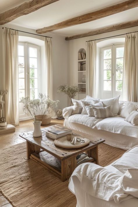 French Country Living Room Ideas, Country Living Room Ideas, Modern French Cottage, Cozy Farmhouse Living Room, Organic Living Room, French Country Living, Modern French Country, Modern Farmhouse Living, French Country Living Room