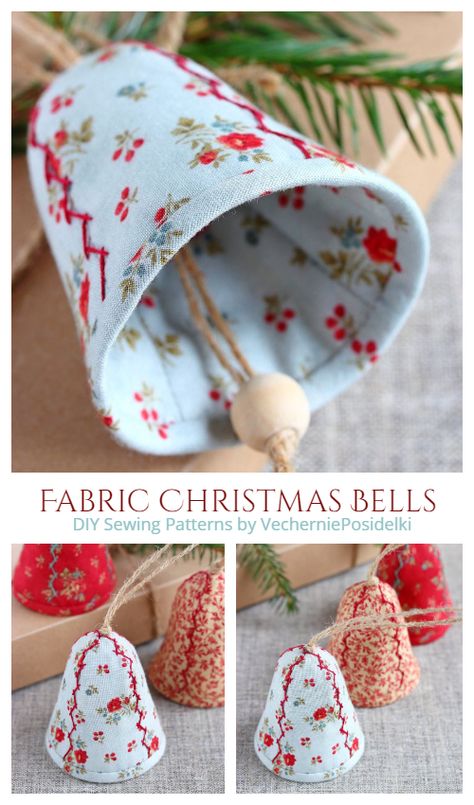 DIY Fabric Christmas Bells Sewing Patterns | Fabric Art DIY Fabric Art Diy, Fabric Christmas Decorations, Sewn Christmas Ornaments, Sewing Christmas Gifts, Christmas Sewing Projects, Fabric Christmas Trees, Bell Christmas, Fabric Sewing Patterns, Christmas Tree Decorations Diy